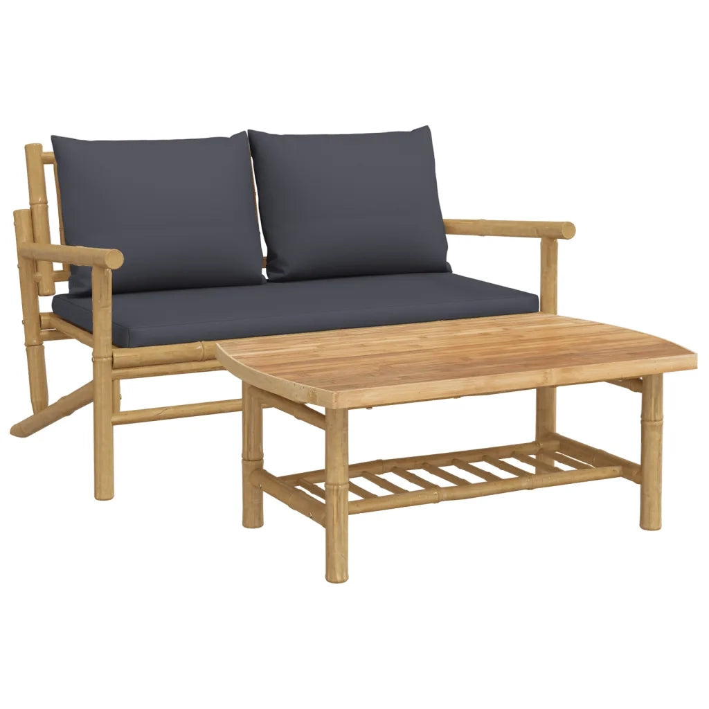 Salotto da Giardino-Set Salotto da Giardino 2pz con Cuscini Grigio Scuro Bamb¨´ 724836