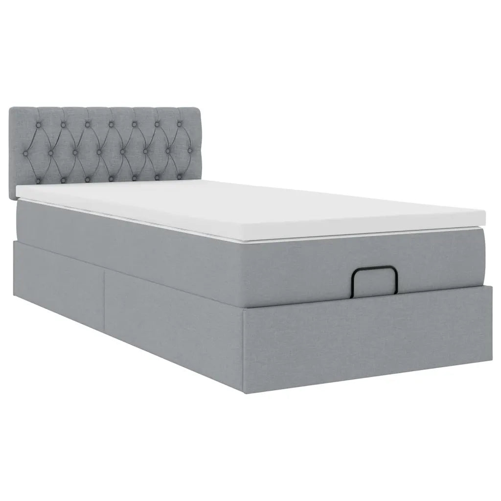 Pouf Letto con Materasso e LED Grigio Chiaro 90x200 cm Tessuto 3312360