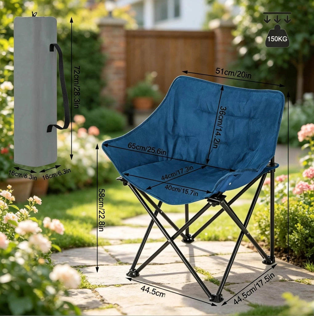 Sedia campeggio pieghevole imbottita in metallo; nero e blu; 63 x 73;5 x 55 cm