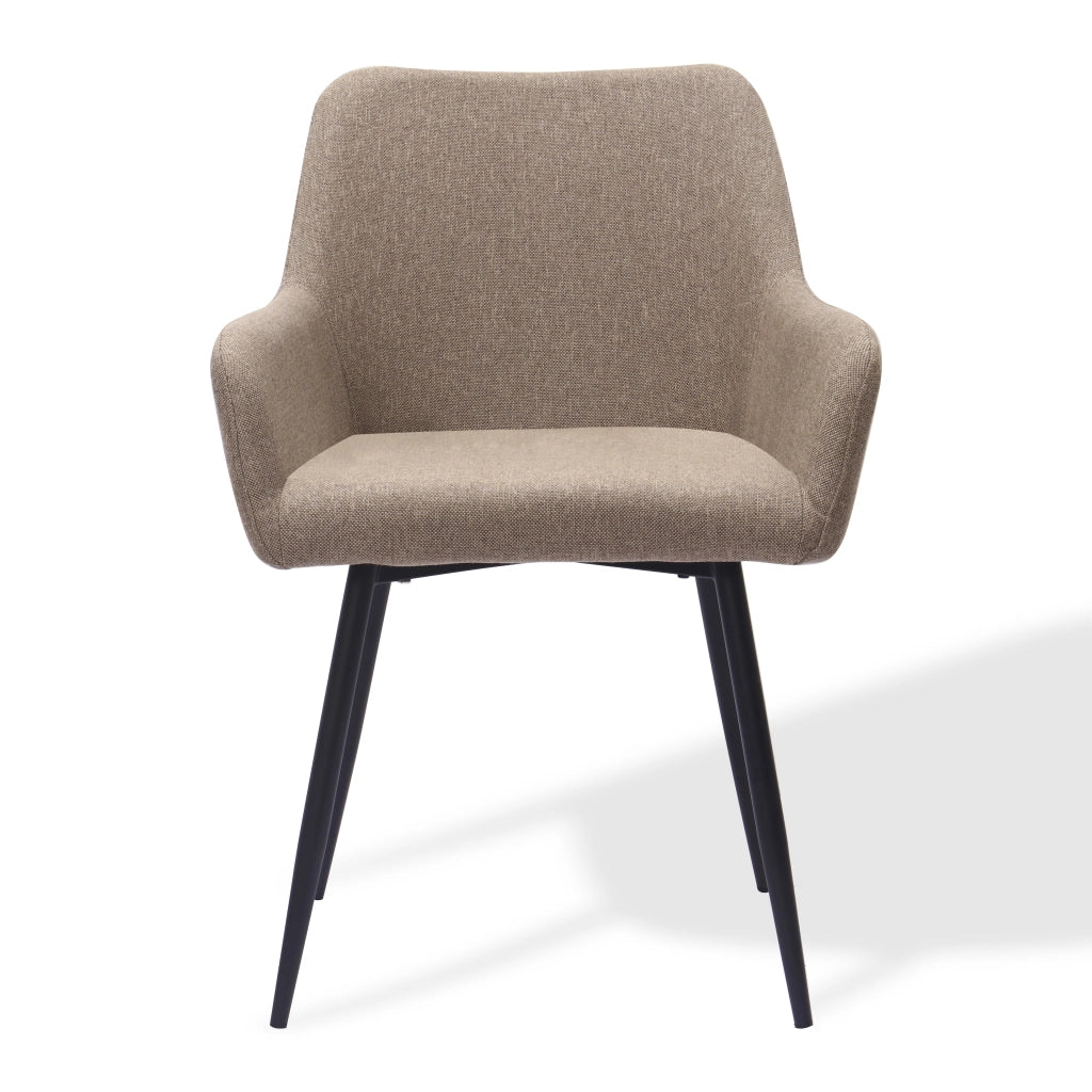 Sedia da Pranzo Set da 2 con Braccioli Alti Seduta Ampia Schienale Ergonomico in Tessuto e Metallo Cachi