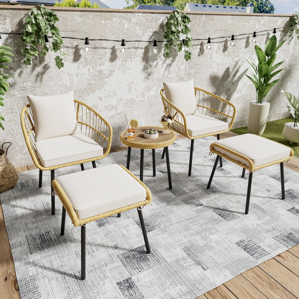 SET TAVOLO GIARDINO 5 PEZZI 67,06x67,06x42,16 cm Rattan Bianco e Naturale