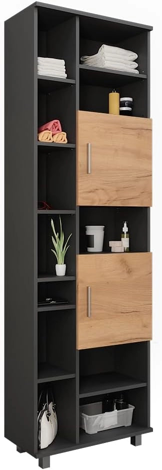 Mobile alto Ilias, Antracite/quercia dorata, 60.2 x 190 cm, con ripiani regolabili per una conservazione ordinata