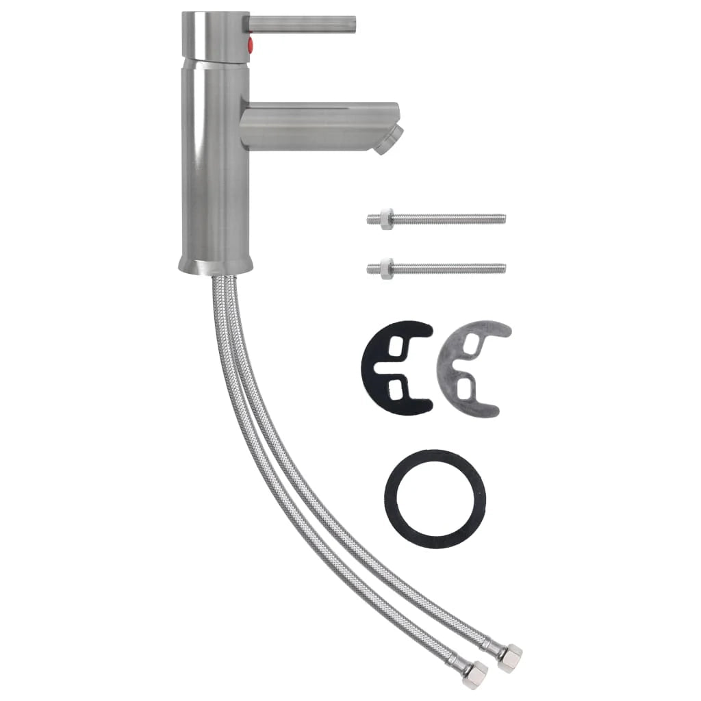 Rubinetto per lavabo da bagno miscelatore per bagno rubinetto per interni argento 17,6 cm 02_0003514