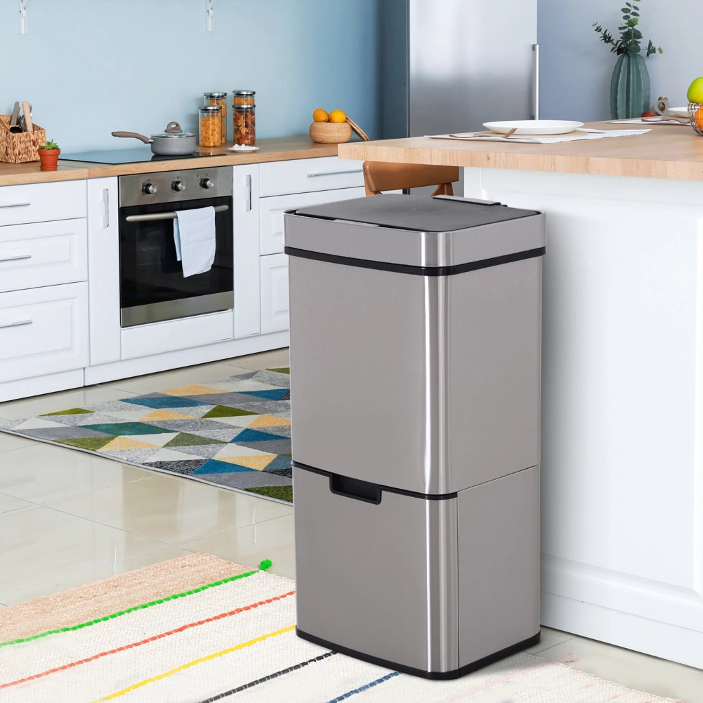 Cestino Cucina 72L con Sensore Movimento Apertura Automatica 3 Compartimenti ¨C Zephmum ¨C 42x30x81 cm Grigio