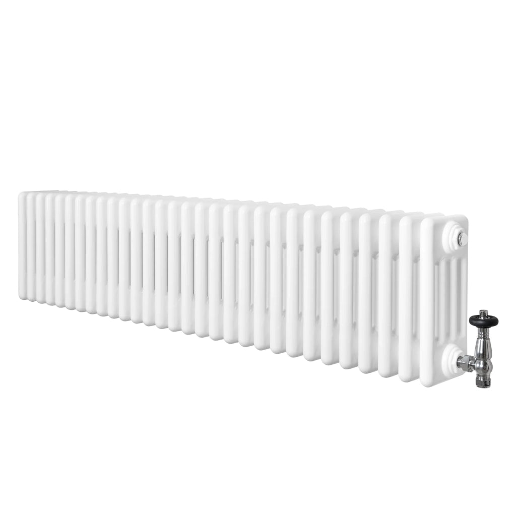 Radiatore Tradizionale 4 Colonne Orizzontale Bianco & Valvole 300 x 1370 mm