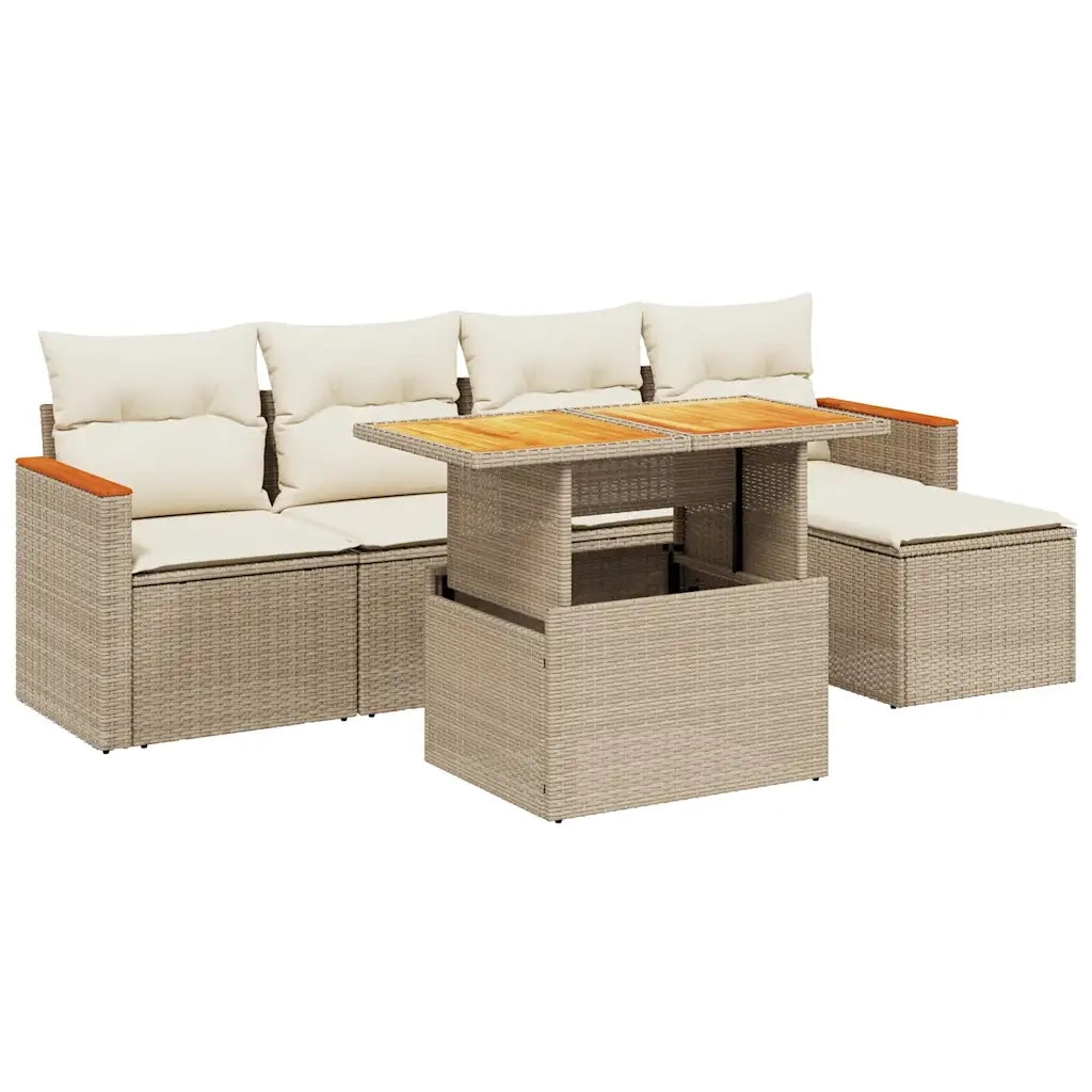Set Divano da Giardino 6 pz con Cuscini Beige in Polyrattan 3276033