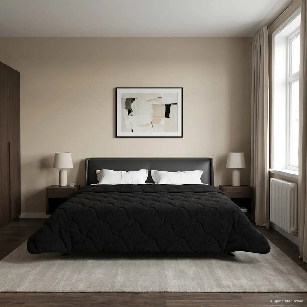 Piumone | Duvet Estivo Nero 220 x 260 cm Microfibra e Fleece Teddy