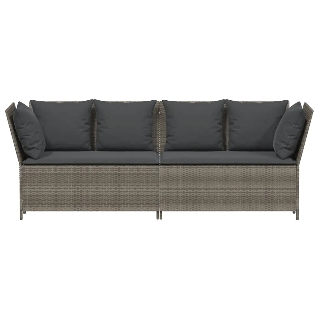 Divano da Giardino con Cuscini in Polyrattan Grigio