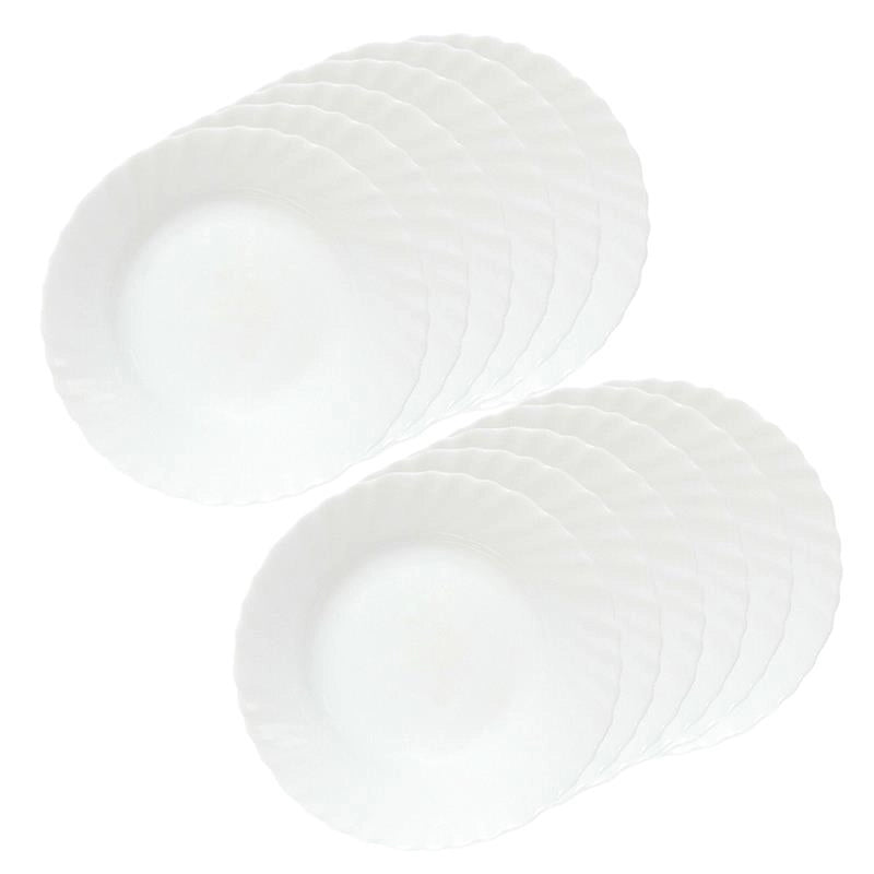 SET 12 PIATTI PIANI PRIMA IN VETRO TEMPERATO BIANCO DA 26 CM