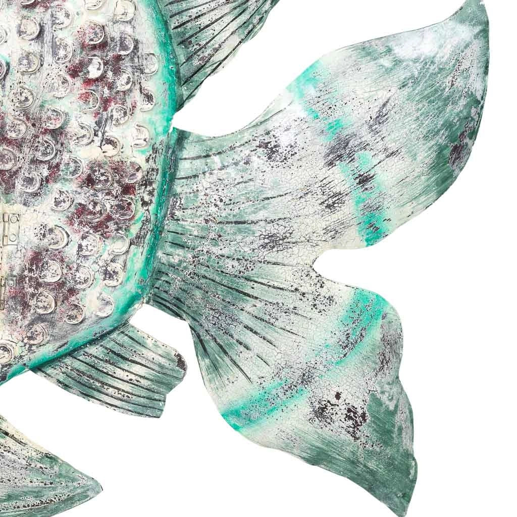 Portacandele pesce in metallo invecchiato blu-grigio, 120x9x100h cm