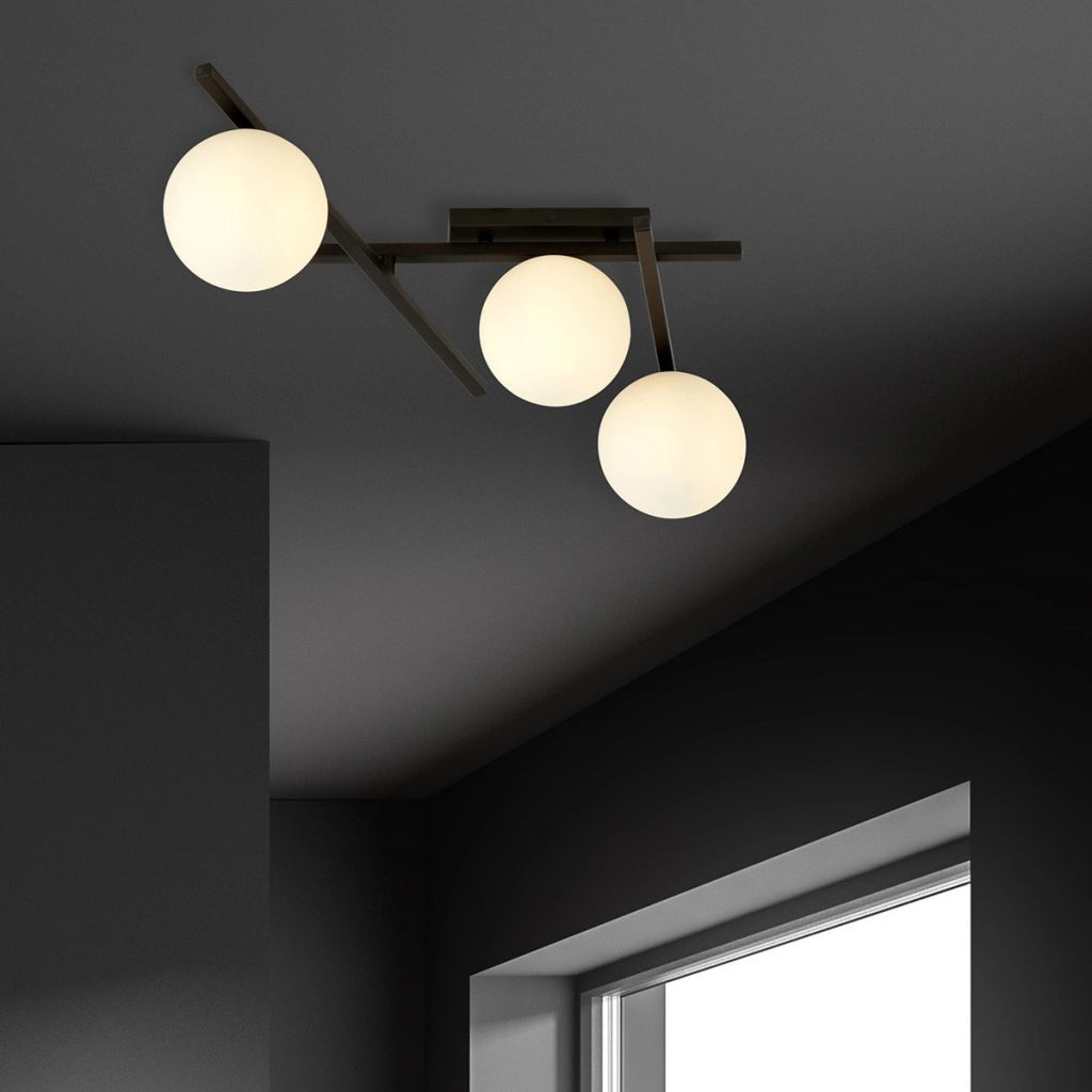 Lampada a sospensione SMART in acciaio nero e vetro opale