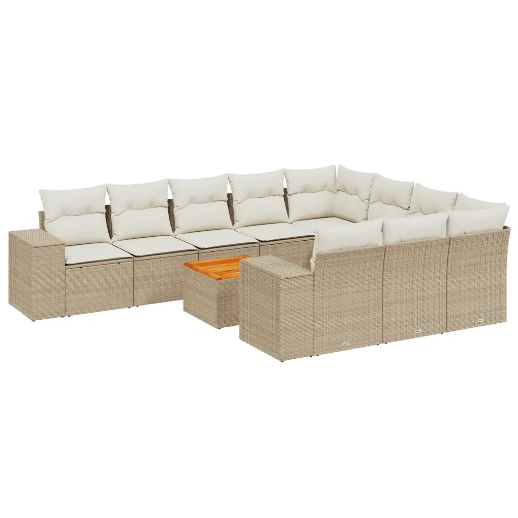 Set Divani da Giardino 11 pz con Cuscini Beige in Polyrattan 3257955
