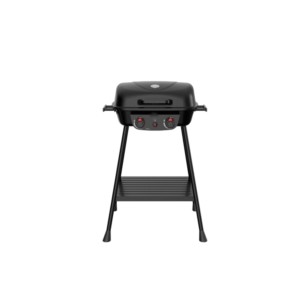 Barbecue a gas 2 fuochi bbq con accensione piezo e mensola portaoggetti con griglie in ghisa - compatto e stabile