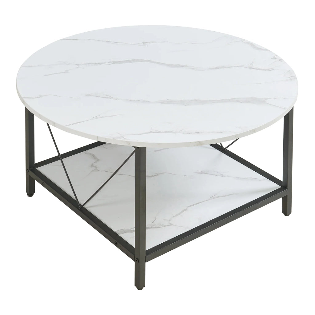 Tavolino tavolino laterale diametro 80x46 cm effetto marmo bianco 03_0010789