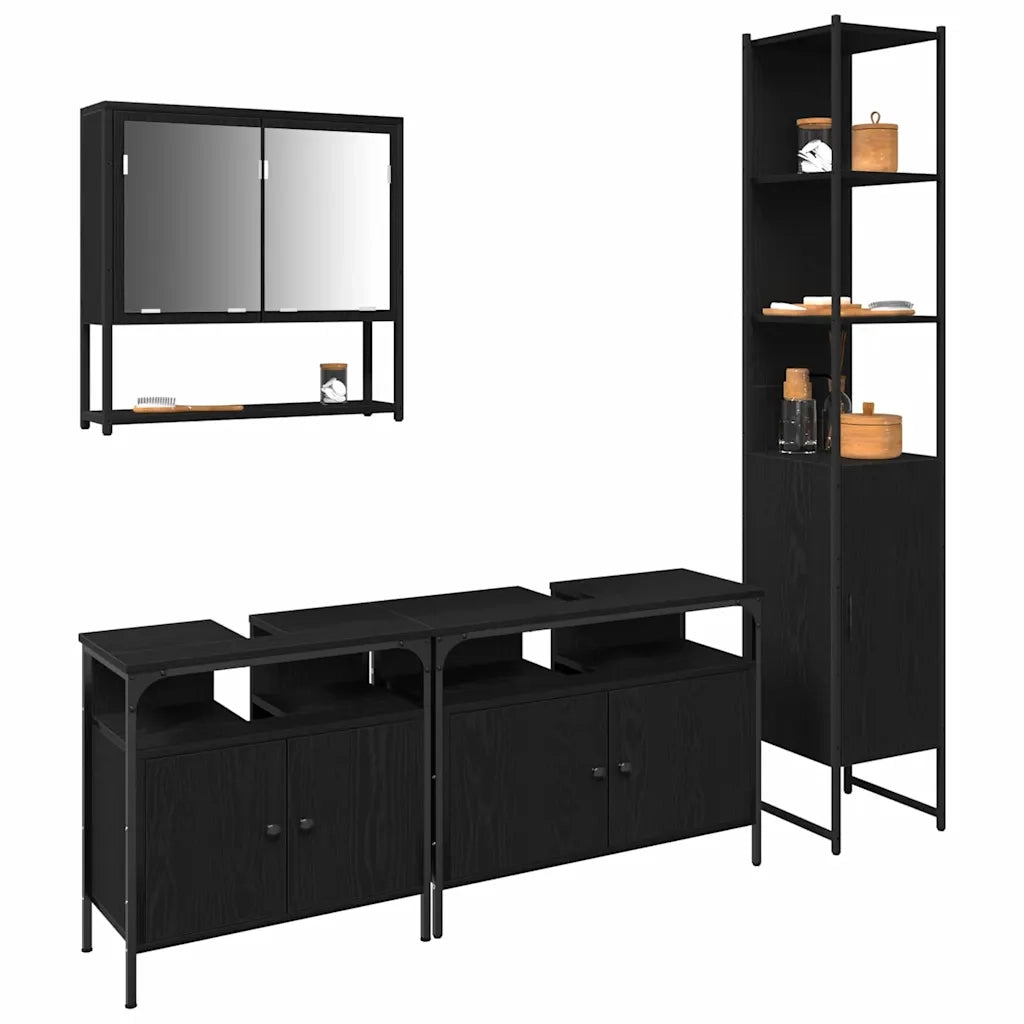 Set di mobili per il bagno 4 pcs Rovere nero Legno multistrato 3334406
