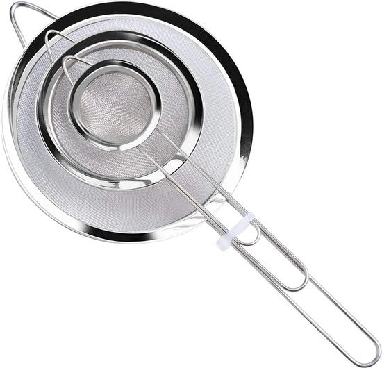 Set di Setaccio in Acciaio Inox Premium - Setaccio per Vaschetta - Set di Setacci - Ø 7, 12 e 18 cm - Resistenti al Vaso da Vaschetta - Set Flessibile e Duraturo