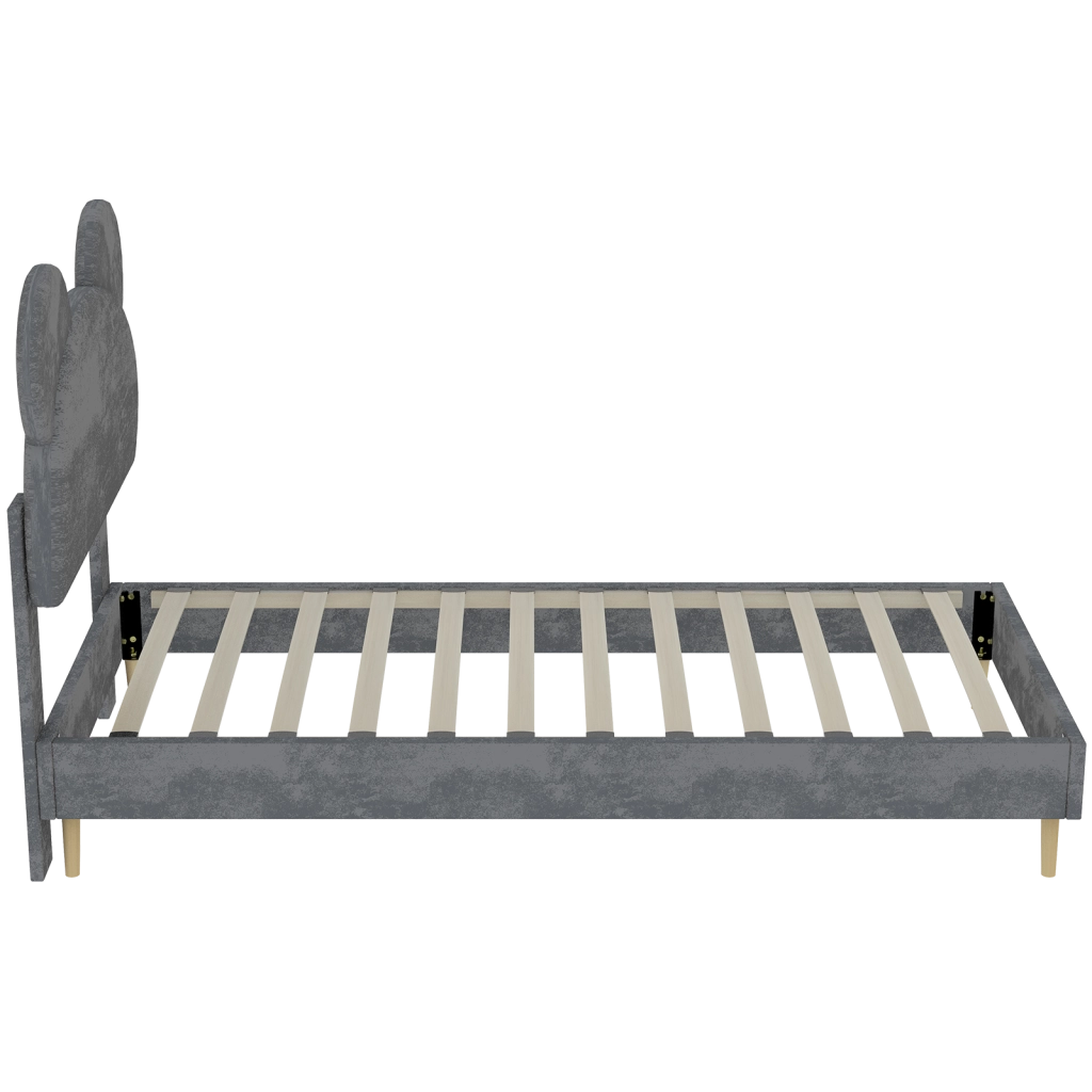 DESMIU Letto per bambini 90 × 200 cm con testiera cartoon, vano pneumatico, senza materasso, grigio
