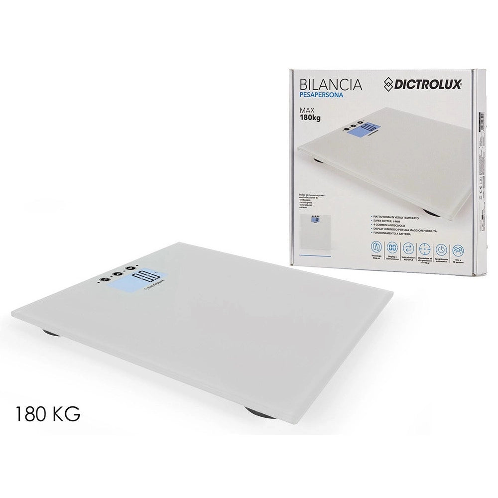 Trade Shop - Bilancia Digitale Pesapersone Portata Max 180kg In Vetro Temperato Display Lcd Luminoso -