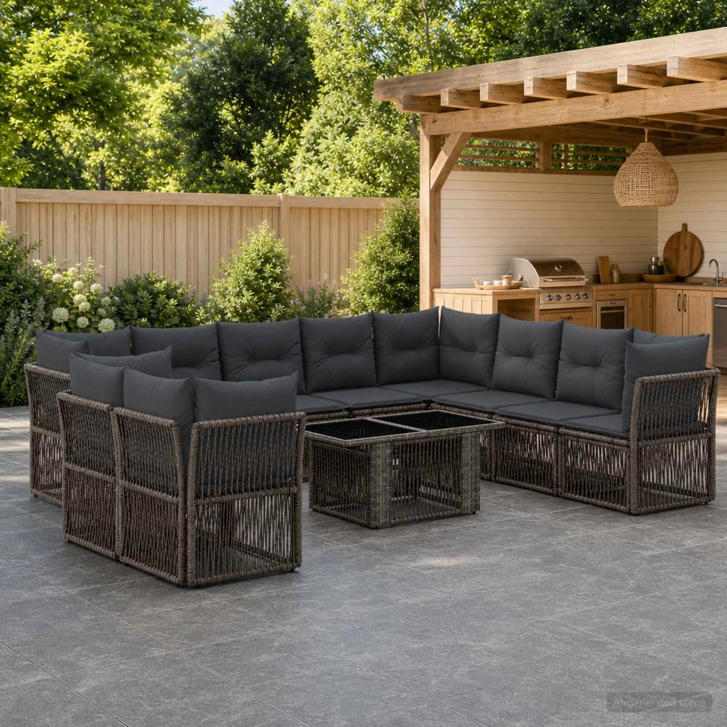 Set Divano da Giardino 11 pz Grigio polyrattan 3436493