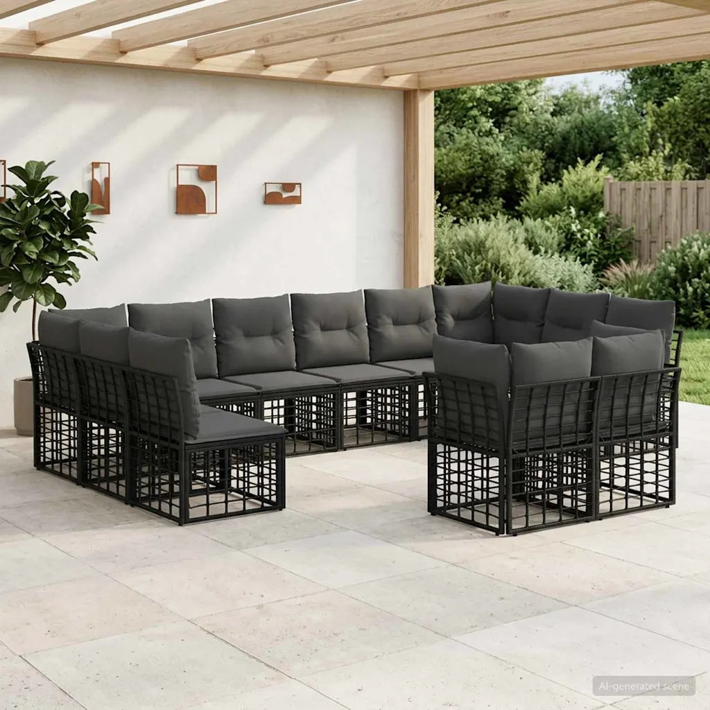 Set di divani da esterno Nero e Grigio scuro Poliestere