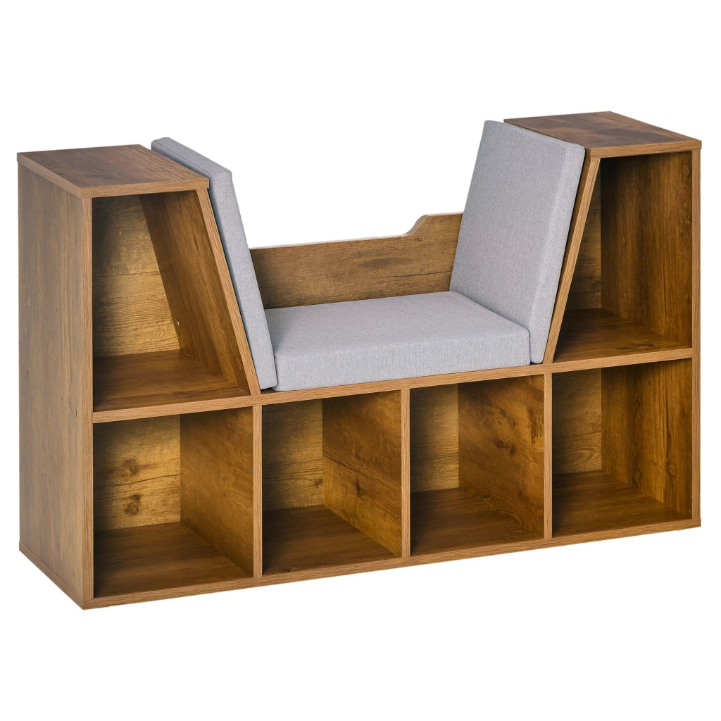 Libreria a cubi 6 scomparti con panca ¨C zephmum ¨C 102x30x61 cm, legno marrone rustico