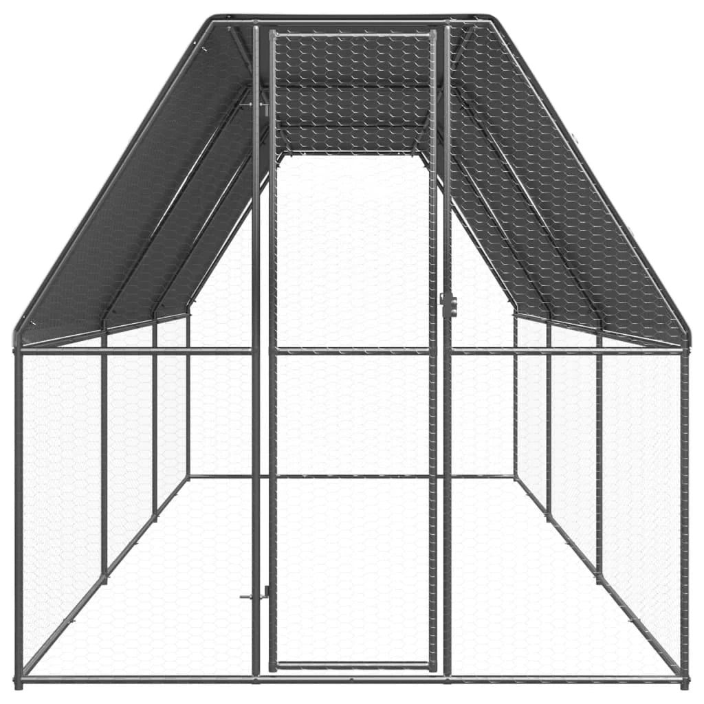 Pollaio/recinto/gabbia per polli da esterno 2 x 6 x 2 m acciaio zincato argento 02_0043994
