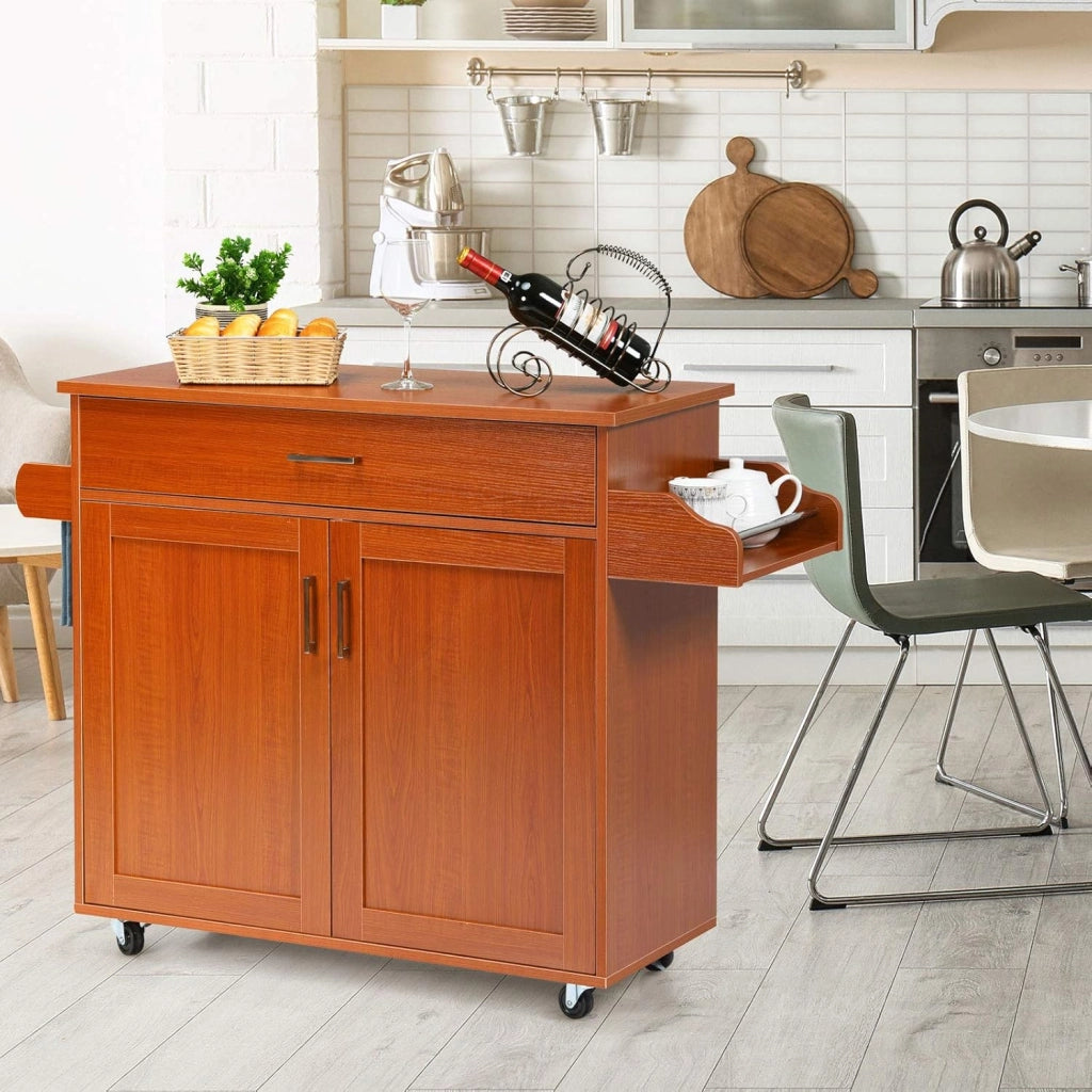 Carrello da cucina con piano di lavoro, armadio da cucina in legno con ruote, trolley da cucina con cassetto e ripiano regolabile, portaspezie, carrello da cucina, 116 x 40 x 85 cm