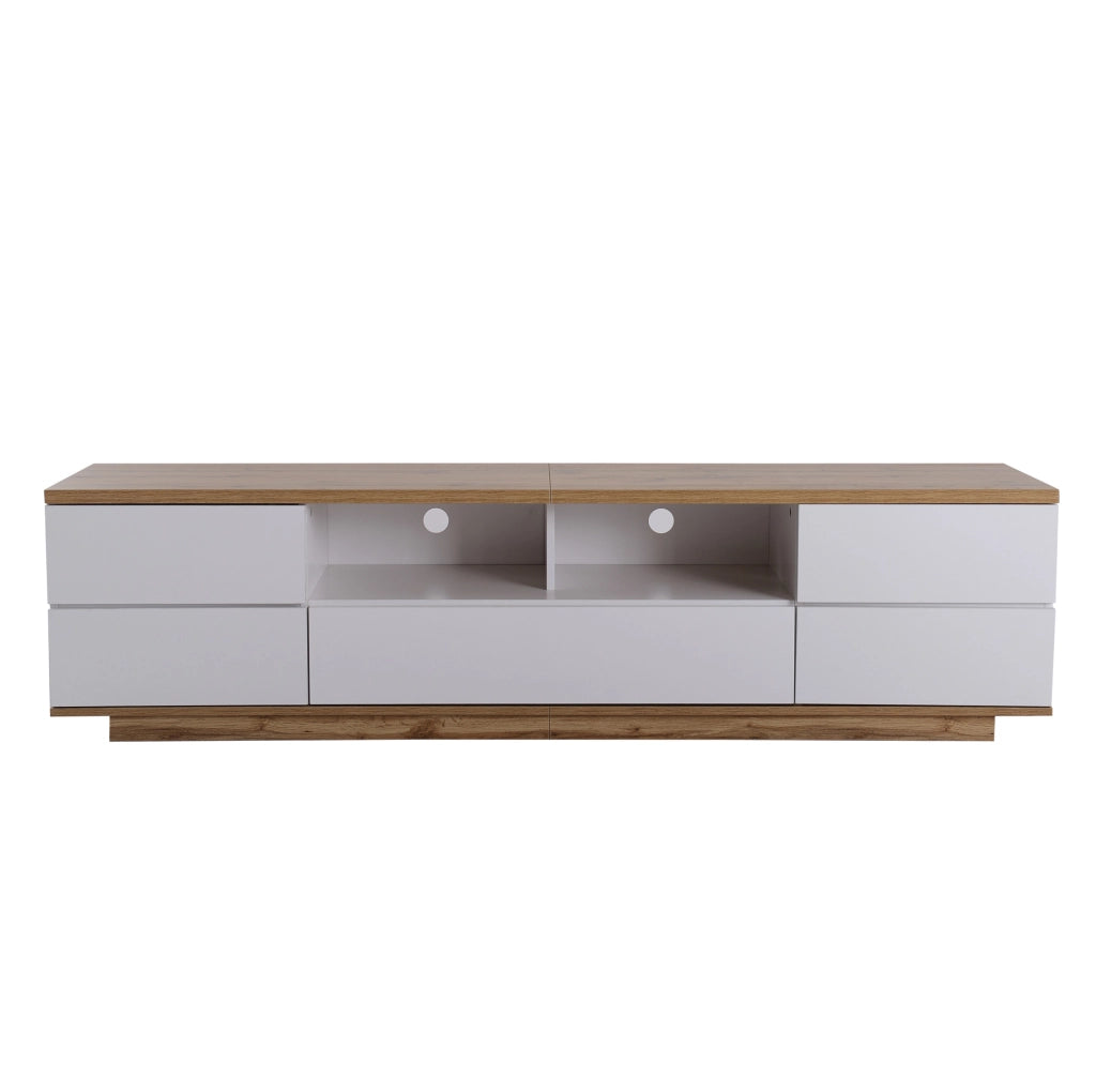 Mobile TV moderno 180 cm in MDF bianco e colore legno; con ante a griglia