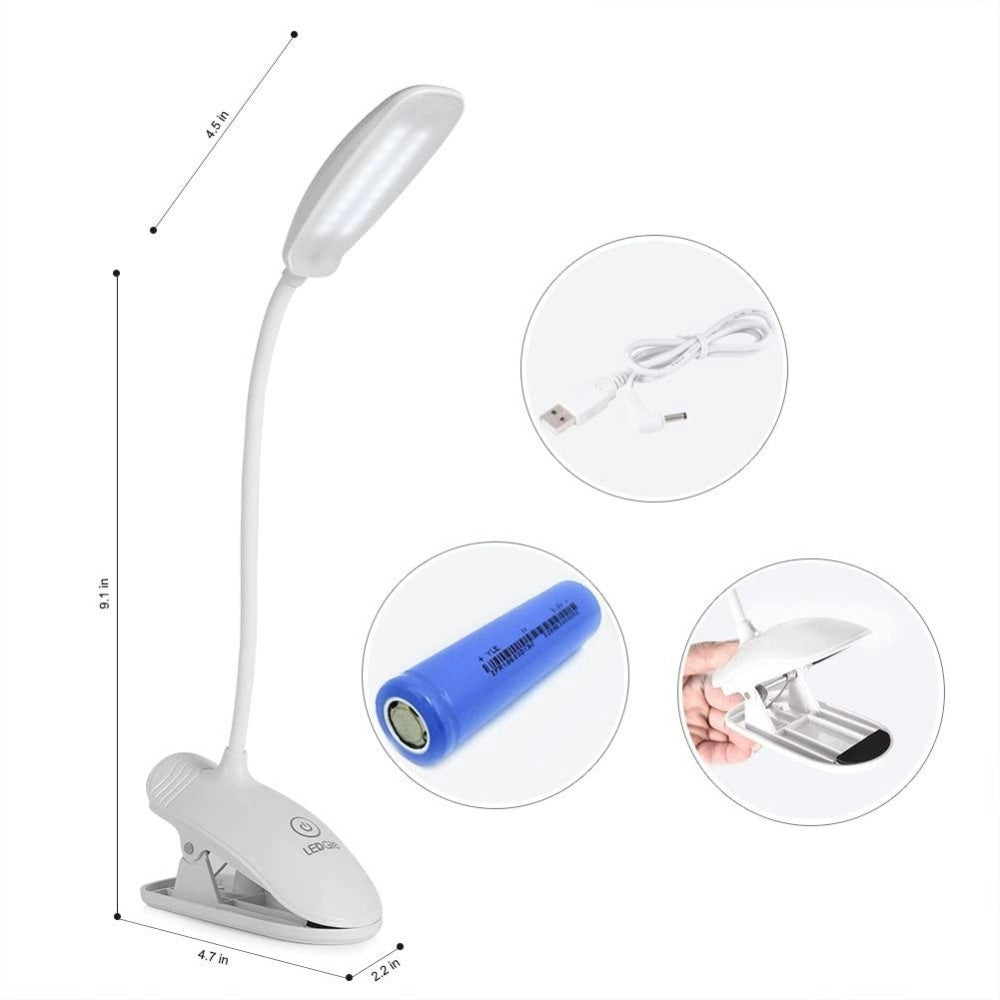 Trade Shop - Lampada Da Tavolo Scrivania A Led Luce Ricaricabile Touch Snodabile Con Pinza -