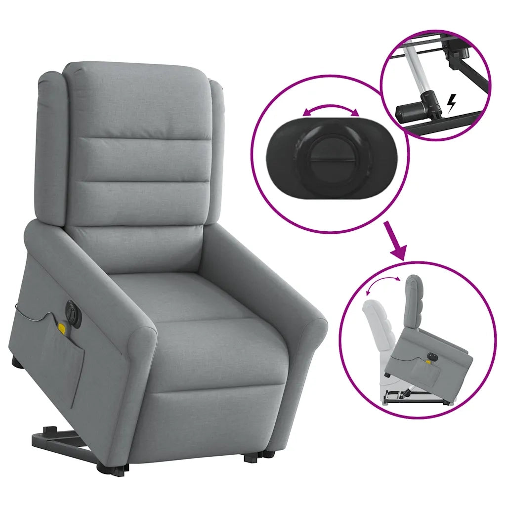 Poltrona Alzapersona Massaggi Elettrica Grigio Chiaro Tessuto 3303344