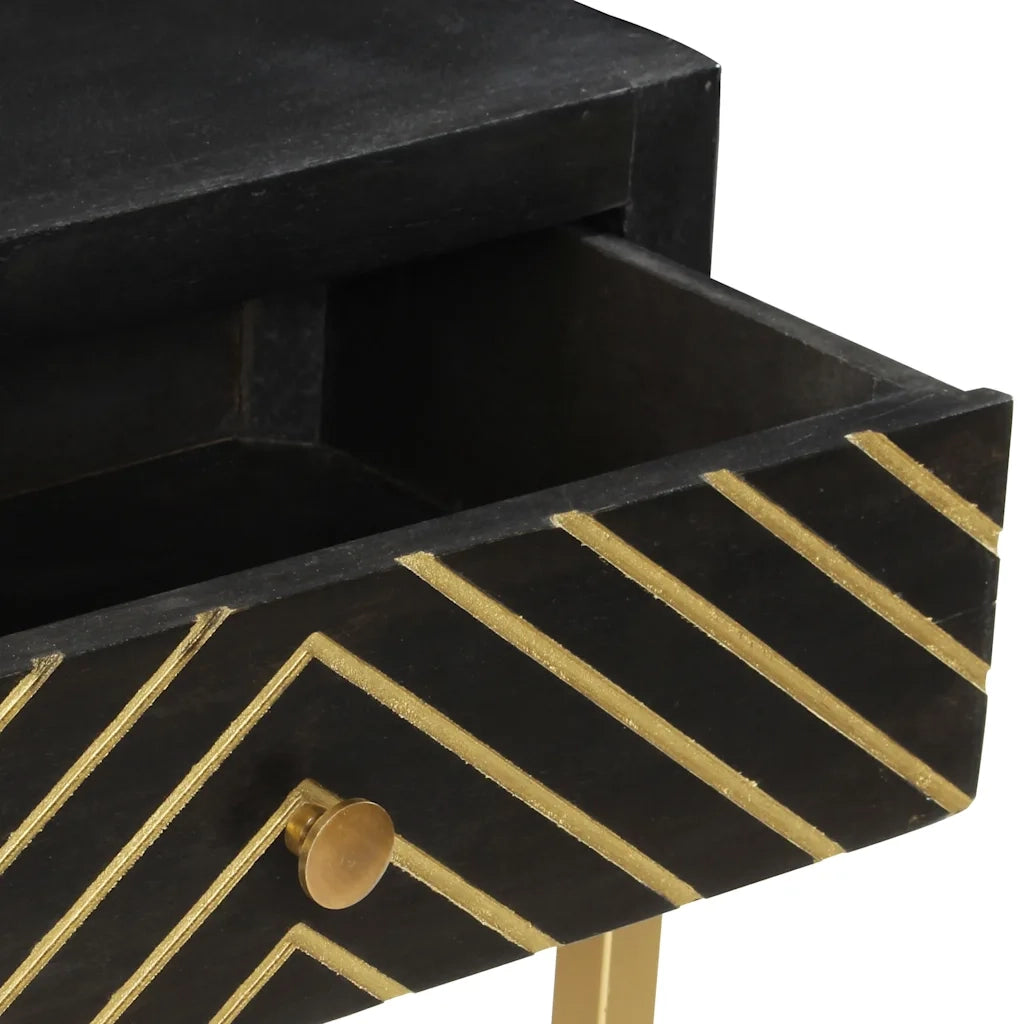 Tavolo Consolle Nero e Oro 90x30x75cm Legno Massello di Mango 286518