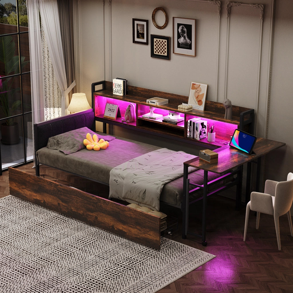 Sofabett con illuminazione LED e vano contenitore in metallo 90x200 cm