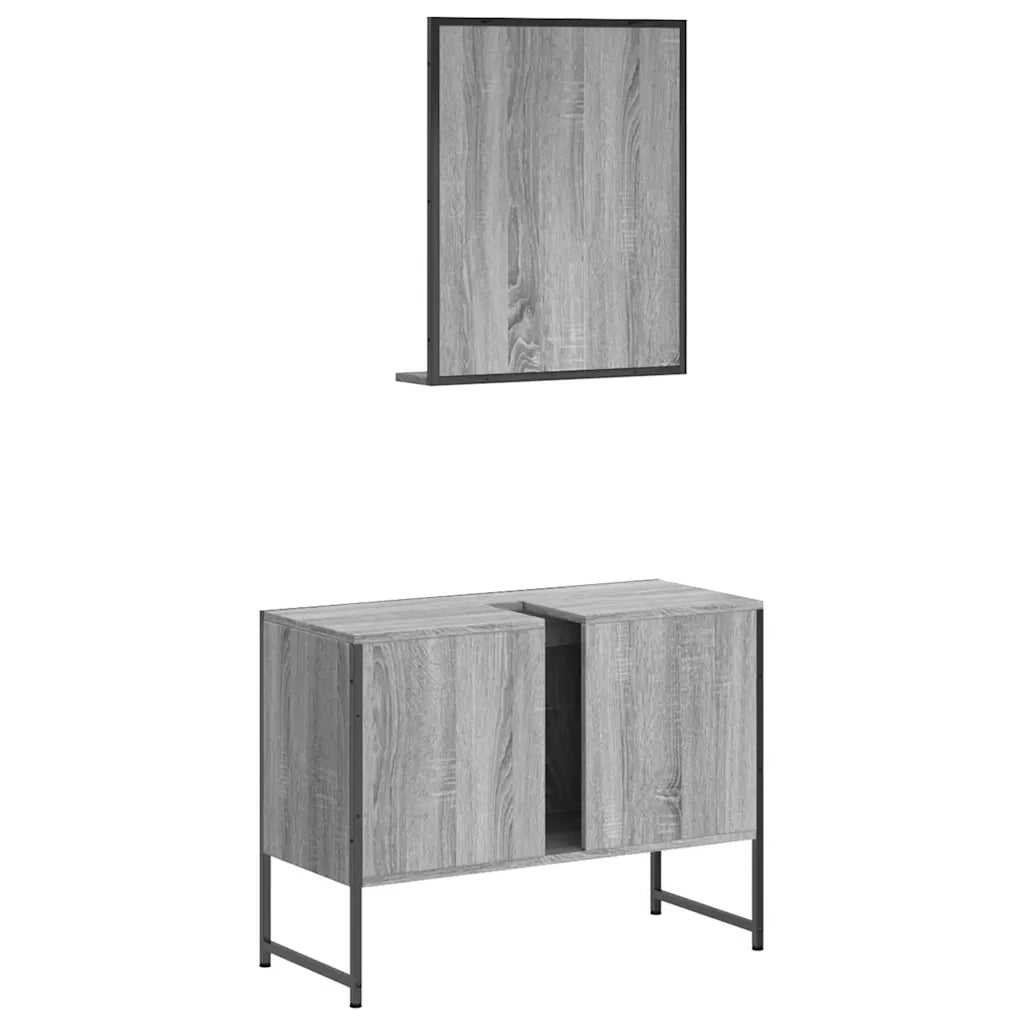 Set Mobili da Bagno 2 pz Grigio Sonoma in Legno Multistrato 3214342