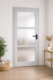 Blocco porta in vetro Greyria RAL7035 H204 x L83 Pannello laterale a spinta sinistro + maniglia