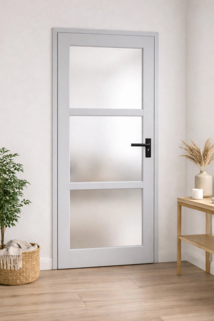 Blocco porta in vetro Greyria RAL7035 H204 x L83 Pannello laterale a spinta sinistro + maniglia