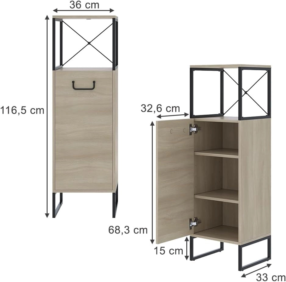Mobile midi Vionna, Quercia/nero, 36 x 116.5 cm, con ripiano interno regolabile in altezza per un utilizzo flessibile