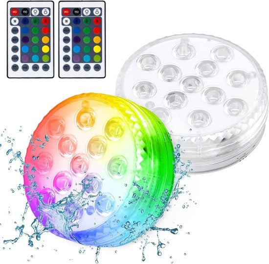 Due Mini LED-lampade per acquario e piscina con 4 telecomandi - Lampada acquatica RGB con colore cangiante, impermeabile e adatta per giardino, matrimonio, piscina e vaso.