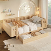 Letto singolo 90x200 in pino con sponde e 2 cassetti