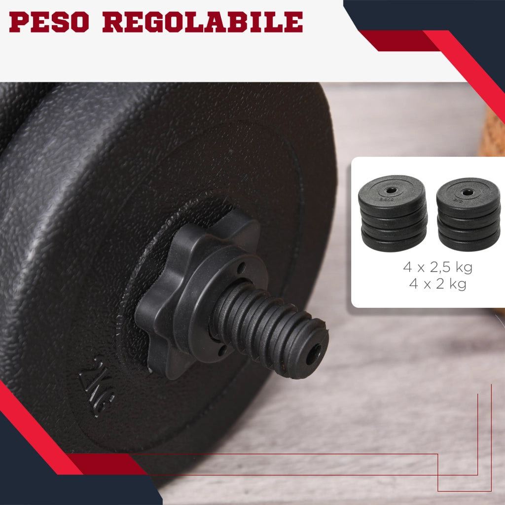 EasyComfort Set Manubri Palestra 20kg (4x2.5kg, 4x2kg) con 8 Dischi da 2kg, 2.5kg, Ø25mm, per Allenamento a Casa