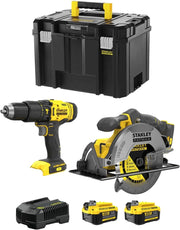STANLEY FatMax Kit SVK211 (Trapano a Percussione SFMCD711 + Sega Circolare SFMCS500 + 2 Batterie 4,0 Ah + Caricabatteria + TSTAK VI)