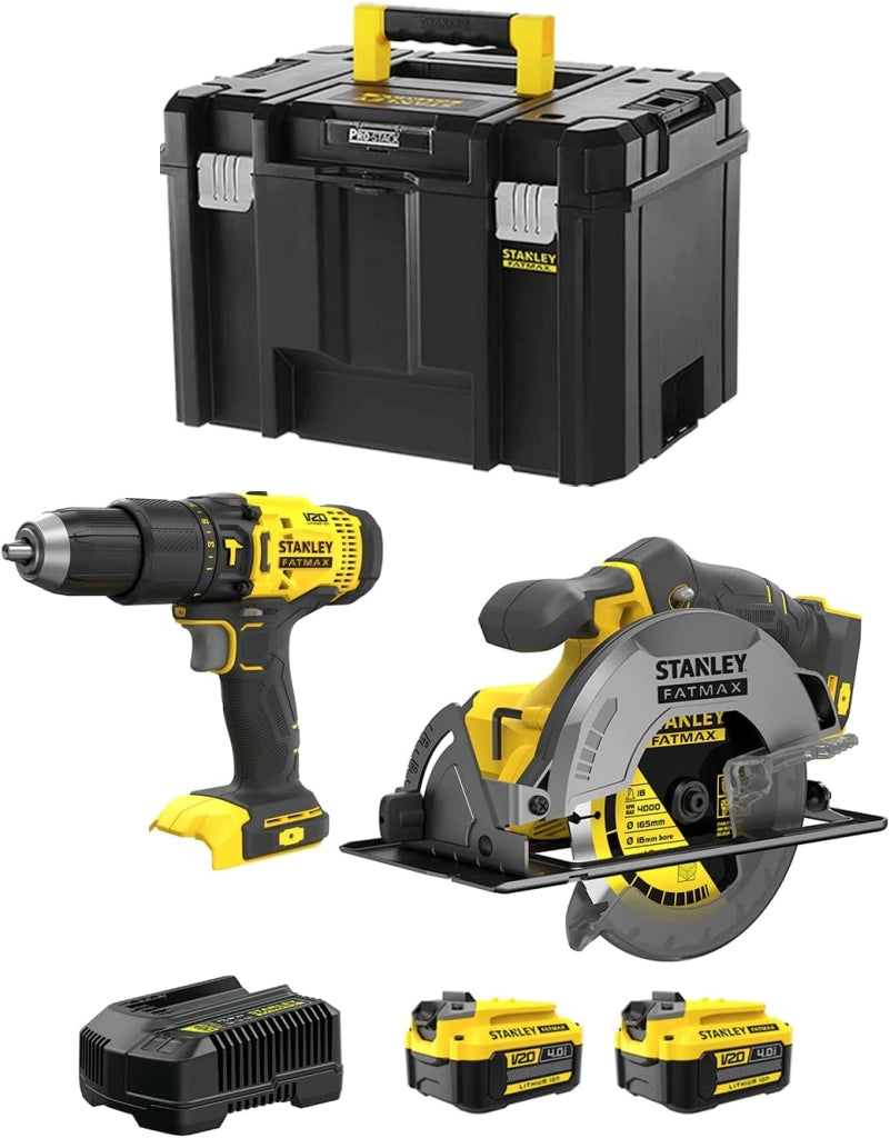 STANLEY FatMax Kit SVK211 (Trapano a Percussione SFMCD711 + Sega Circolare SFMCS500 + 2 Batterie 4,0 Ah + Caricabatteria + TSTAK VI)