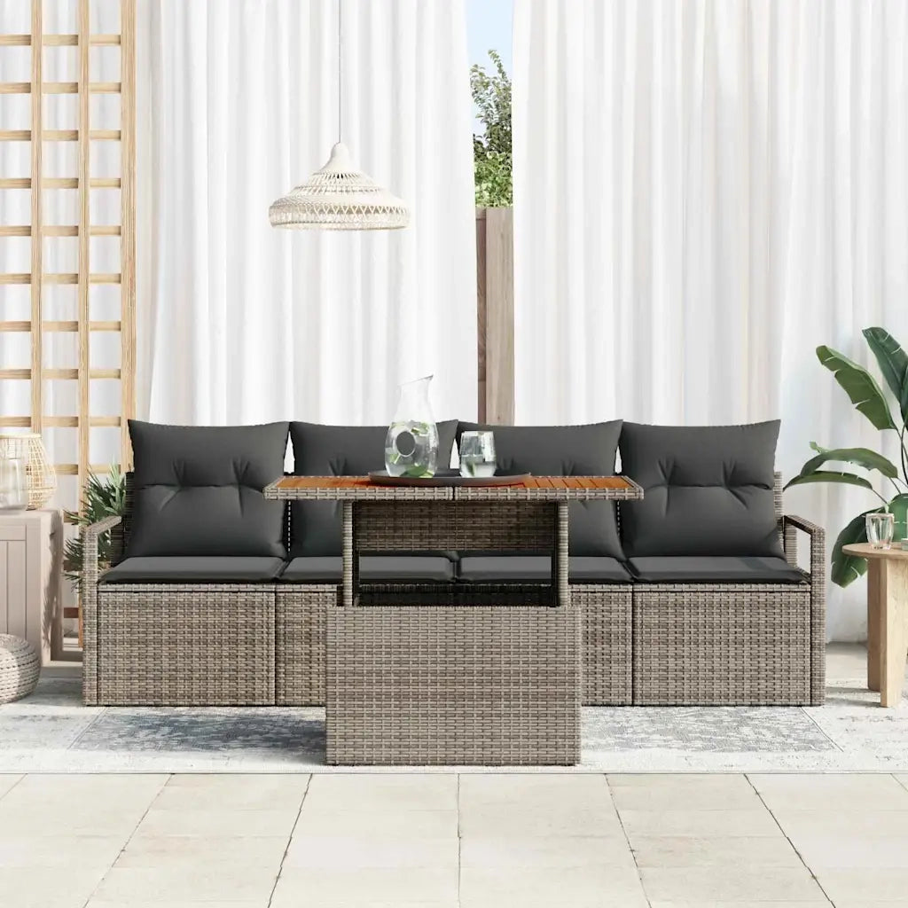 Set Divano da Giardino 5 pcs Grigio Poly Rattan