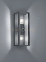 GARONNE APPLIQUE DA ESTERNO DOPPIA LAMPADINA FUSIONE DI ALLUMINIO ANTRACITE E VETRO TRASPARENTE IP44 H.40CM 2 LUCI ATTACCO E27