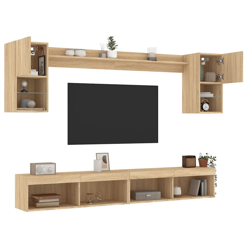 vidaXL Mobili TV a Muro con LED 6pz Rovere Sonoma Legno Multistrato