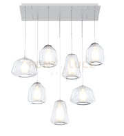 SOSPENSIONE BIANCO 7 LUCI RETTANGOLARE VETRI 2X ALPHA + 3X BETA + 2X GAMMA TRASPARENTI 1176BI-S7 R ABG-TR