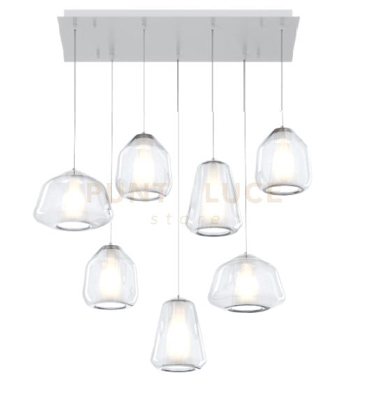 SOSPENSIONE BIANCO 7 LUCI RETTANGOLARE VETRI 2X ALPHA + 3X BETA + 2X GAMMA TRASPARENTI 1176BI-S7 R ABG-TR