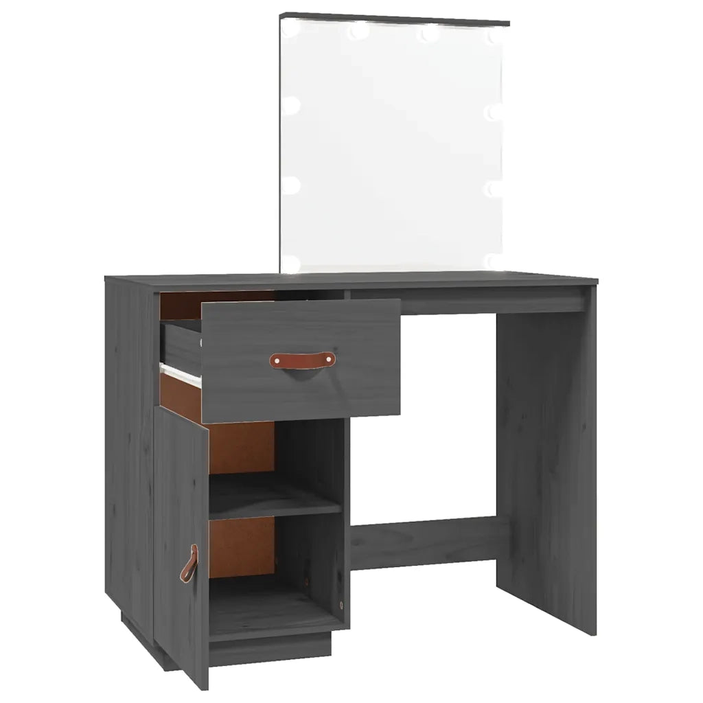 Toeletta | Tavolo da Trucco con LED Grigia 95x50x133,5cm in Legno Massello di Pino