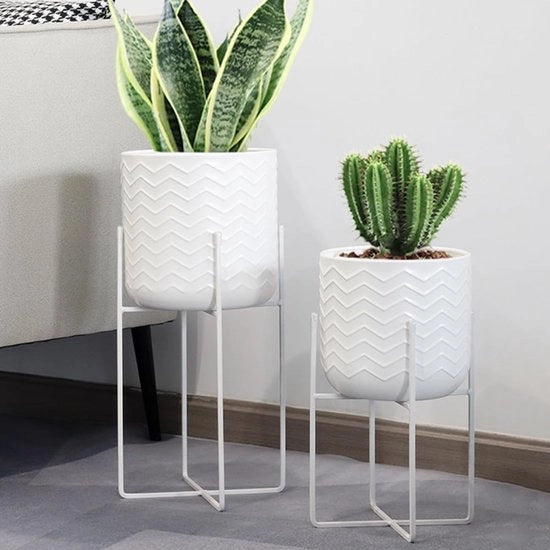 Set di 2 supporti per piante in metallo 31 cm & 45 cm Supporto per fiori Vasi per piante Moderni sostegni per vasi da fiore per interni e esterni Casa Giardino Terrazza Patio Decorazione (Bianco)