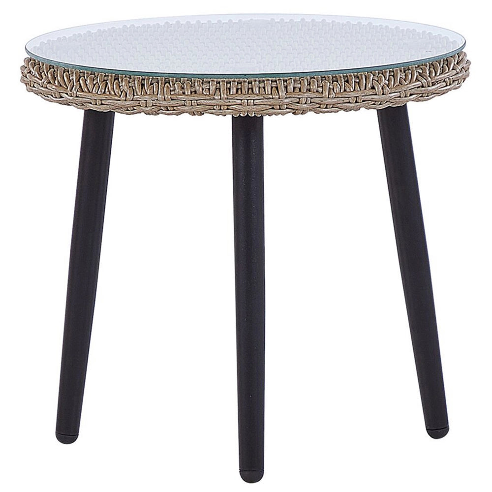 Set da bistrot da balcone con cuscini in vimini PE beige, tavolino e 2 sedie dal design moderno per esterni