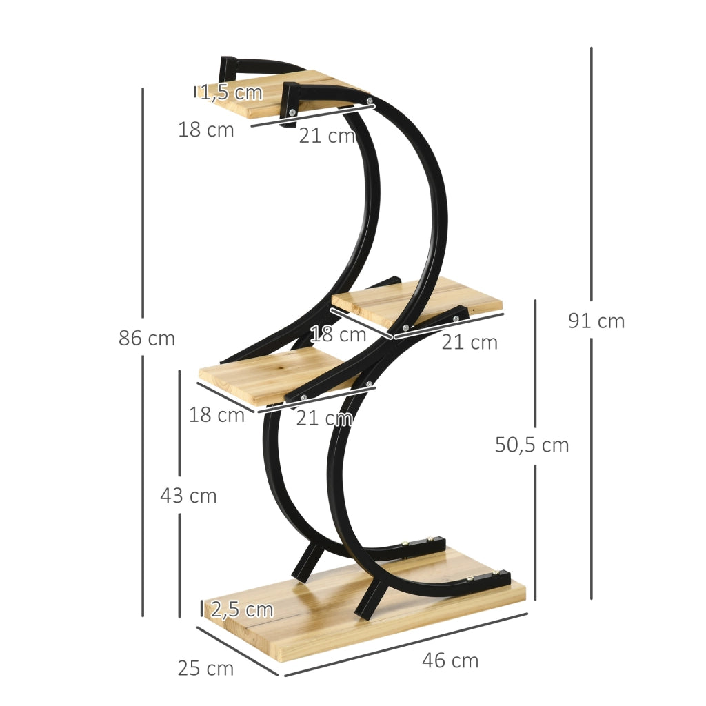 Scaffale Porta Piante 4 Ripiani ¨C Xylo ¨C Legno Massello Nero e Naturale 46x25x91 cm